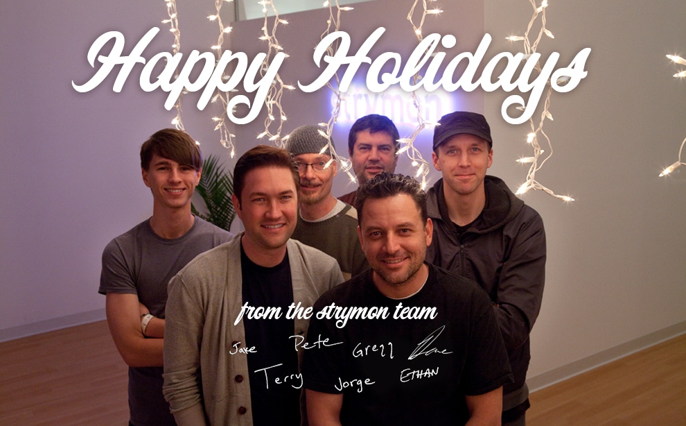 strymon team 2011 Christmas photo photo of 6 team members from strymon: jake, terry, pete, gregg, jorge and ethan