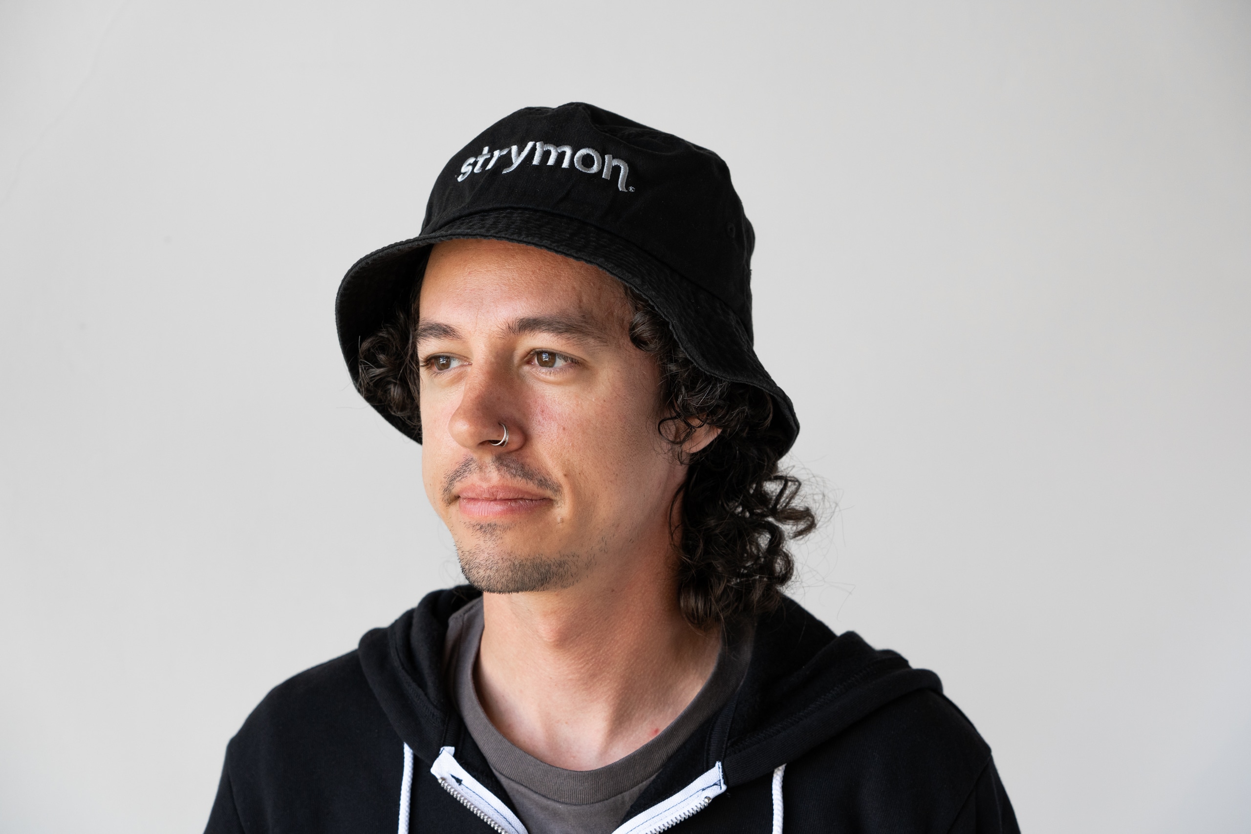Strymon bucket hat (white on black)