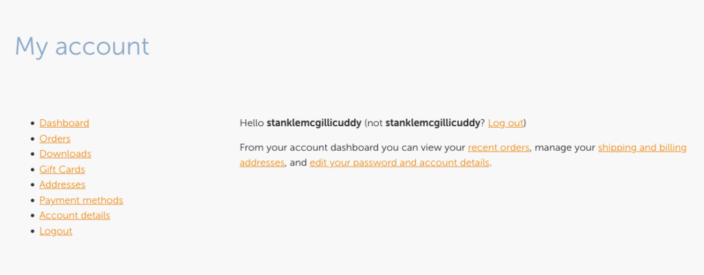 Screenshot of My Acount menu when signed into strymon.pro.