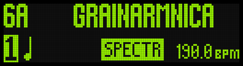 TimeLine MX Display Screen Showing "Grain Armonica" Preset.