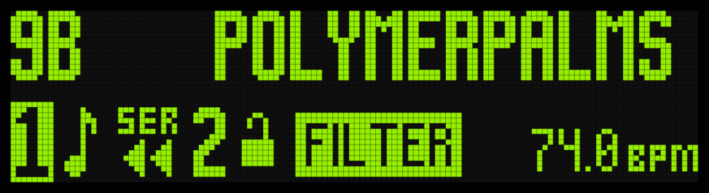TimeLine MX Display Screen Showing "Polymer Palms" Preset.