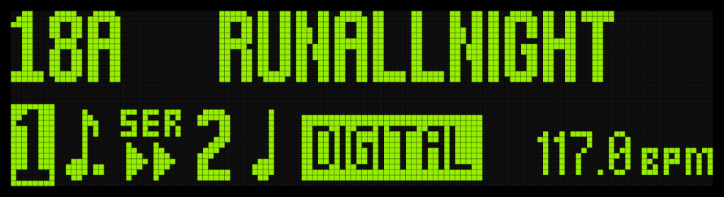 TimeLine MX Display Screen Showing "Run All Night" Preset.