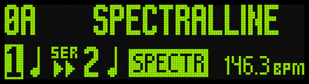TimeLine MX Display Screen Showing "Spectralline" Preset.